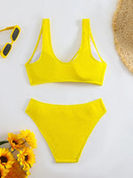 2026 New Sexy Bikini Two-Piece Swimsuit Pure Color High Elasticity Monochromatic Swimwear Comfortable Fit Women's Beachwear