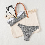 Bandeau Swimsuit Blue Thong Bikinis Women Sexy Print Halter Swimwear Female Padded Bathers Bathing Swim Suit Beach Wear Summer