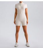Yoga Jumpsuit Fashion Zipper Dance Short Playsuit Women Romper Short Sleeve Gym Fitness Overalls One Piece Sports Suit Unitard