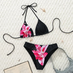 2025 New Women's Black Ground White Dot Printed Swimsuit Halter Neck Low Waist Bikini Set For Summer Female Swimwear Brazilian