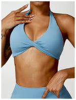 Women's Nylon Sports Bra Halter Sports Underwear Front Twist Naked Feel Sexy Yoga Gym Push Up Workout Padded Bralette Bathsuit