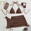 Solid Brown Swimwears String Halter Triangle 3 Piece Bikini Set Sexy Swimsuit Women 2026 Mesh Skirts Bathing Suit Bikinis Dames test