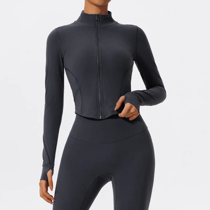 Hearuisavy Summer Ultra-Soft Fabrics Tight Sports Jackets Women Zipper Gym Yoga Clothes Female Quick-Dry Long Sleeve Sportswear
