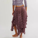 Vintage Lace Flower Women Midi Skirts Elastic High Waist Skirts Spring Summer Chic Irregular Hem Casual Female Skirts