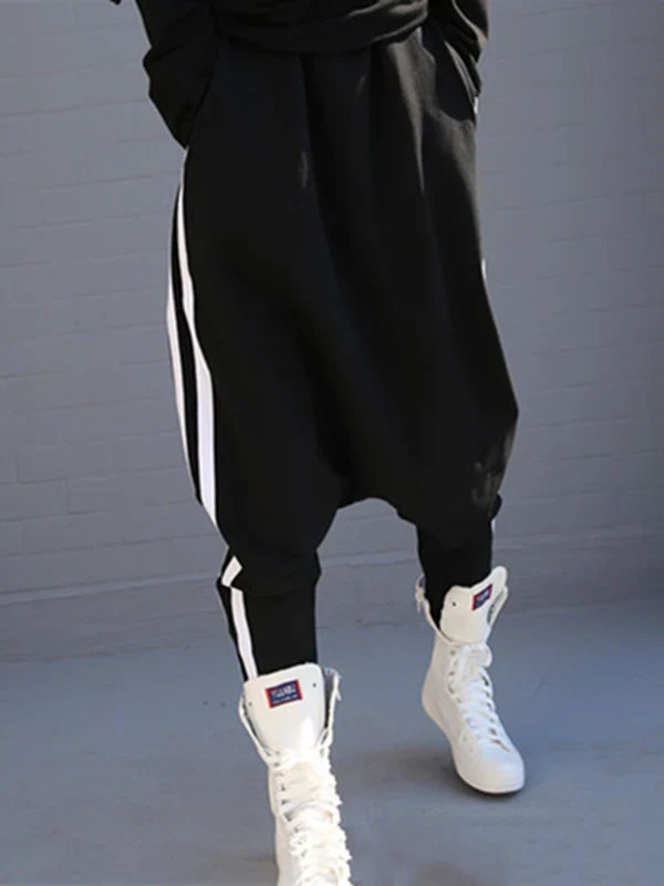 Striped Black Harem Pants for Women 2025 New Wide Casual Pockets Female Sportwear Trousers Ladies Bottpms 55977