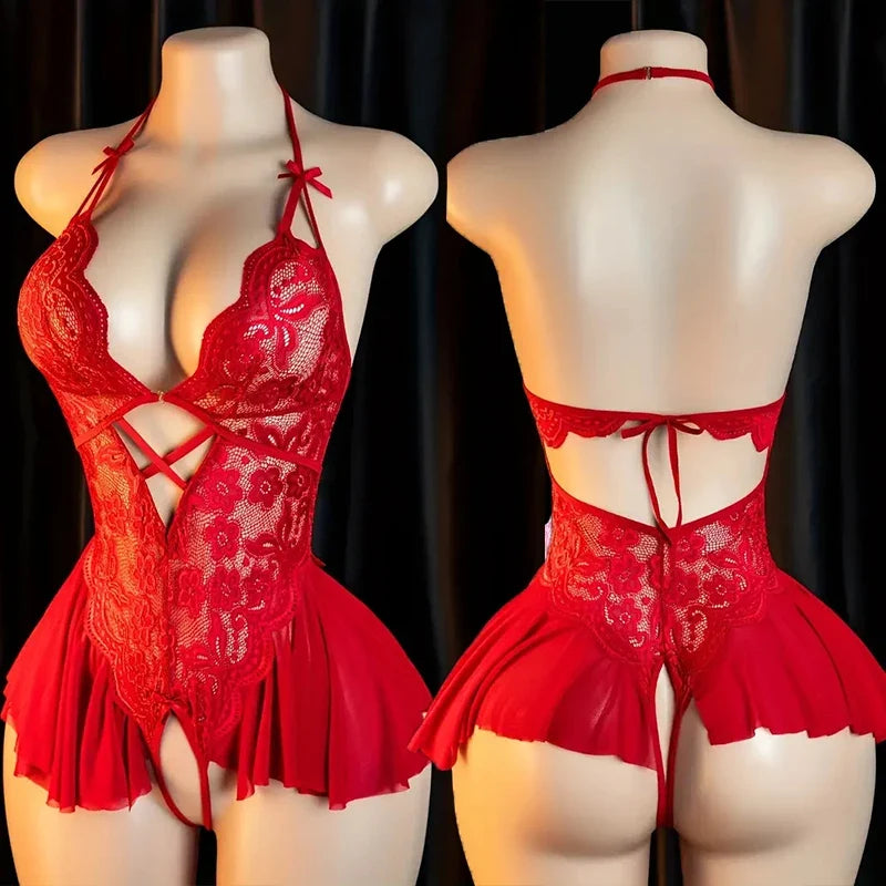 Sexy Hot Bra For Women Lingerie Set Ultra-thin Lace Hollow Bra Set Transparent Crotchless BacklessDress Deep V Open Bra Underwea