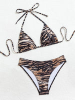 2025 New Women's Black Ground White Dot Printed Swimsuit Halter Neck Low Waist Bikini Set For Summer Female Swimwear Brazilian