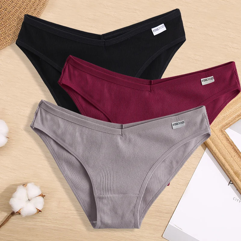 3PCS Women Cotton Panties Female Sexy Intimates Low Rise G-String Thongs Ladies Bikini Girl Solid Color Underwear Soft Lingerie