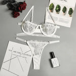 Thin Sexy Lingerie Bra SetErotic Push Up Breves Sets Woman Lace Transparent Underwear Embroidery Thong Kit Delicate Underwear
