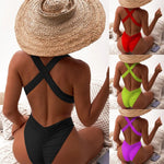 Deep V Neck One Piece Swimsuit Women Solid Red Black Criss Cross Backless Pleate Thong Bikini 2026 Beach Bathing Suit Swimwear
