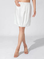 Women's Solid Color Skirts Elastic Waist Satin Underskirt Lace Trim Skirt for Under Dresses Black/White