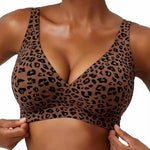 Women's Wire-Free Seamless Leopard Print Bra Soft Support Full Cup Thin Mold Bra Beautiful and Breathable Supportive Plus Up Bra