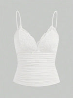 Sexy Contrast Lace Bow Front Crop Cami Top Women 2024 Summer Grunge Punk Y2K Clothes Ruched Skinny Backless Tee Shirt