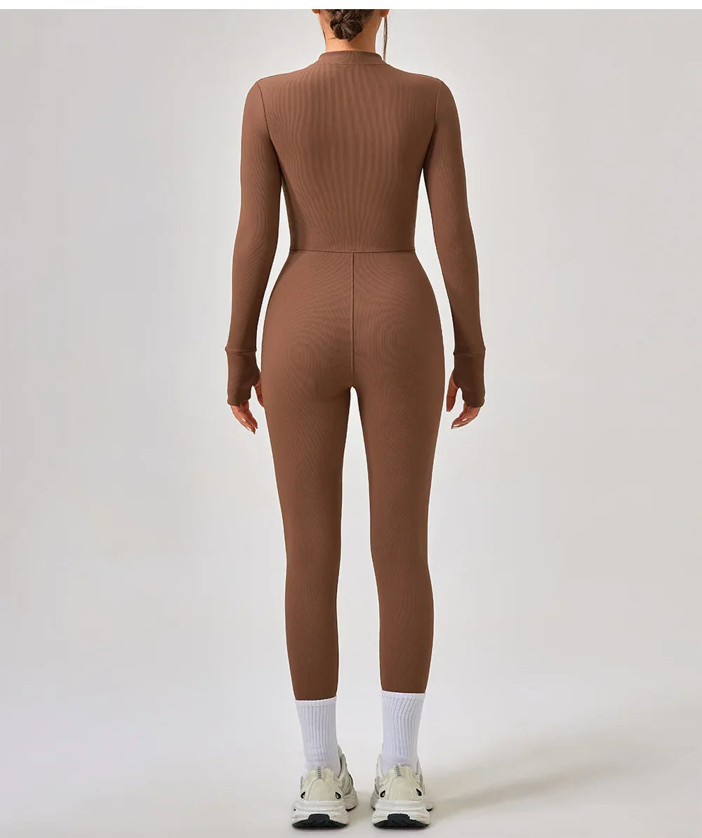 Women's Jumpsuits One-Piece Suit Yoga Set Zipper Long Sleeve Gym Push Up Workout Clothes Fitness Bodysuit Sportswear Tracksuit