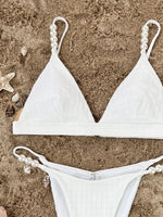 Bikini Set 2025 White Triangle Swimwear Ribbed Pearl Strap Push Up Mini Micro Swimsuit Beach Bathing Suit Thong Swimming Outfit
