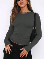 Basic Long Sleeve Crop Top for Women Spring Autumn Winter Round Neck Slim Fit Solid Color T-shirt Streetwear Tee Top