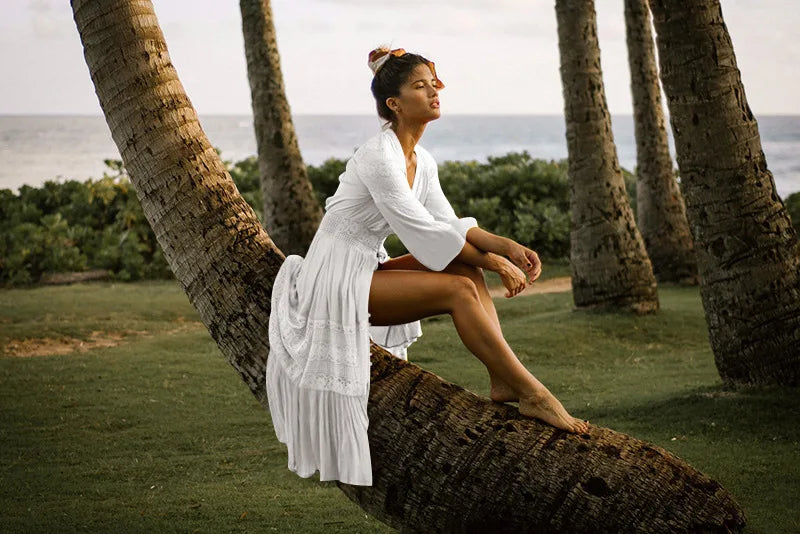 Crochet White Knitted Beach Cover Up Dress Tunic Long Pareos Bikinis Cover Ups Swim Cover Up Robe Plage Beachwear
