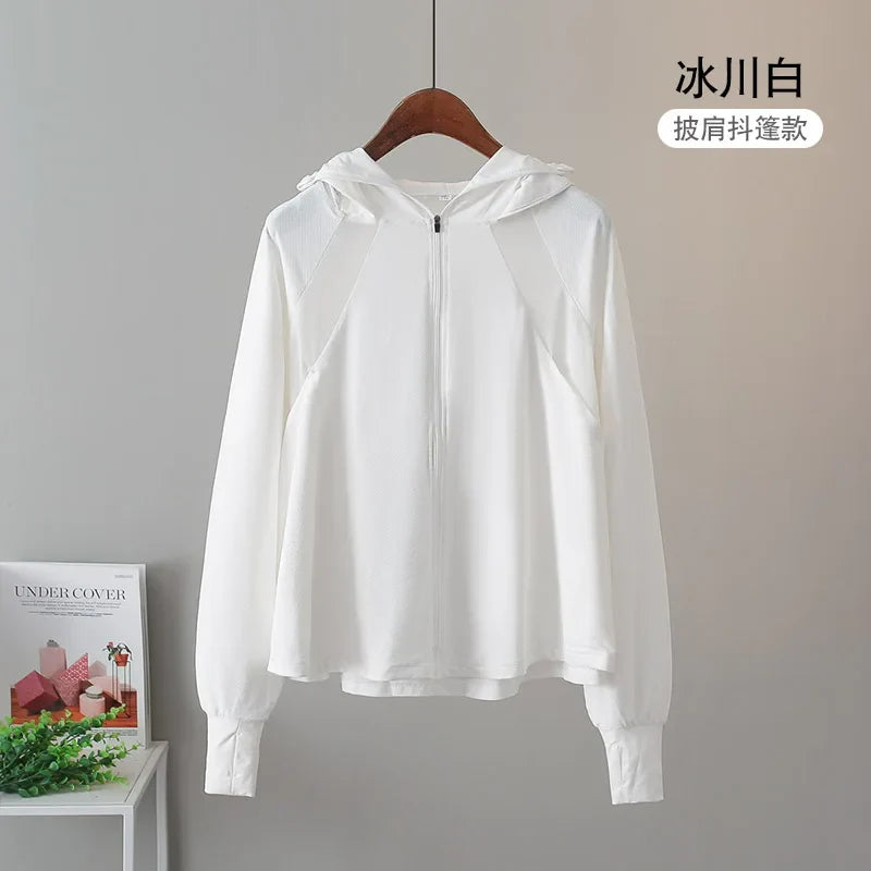 UV Protection Hooded Windbreaker Ice Silk Sun UPF 50+ UV Protection Jacket Big Brim Thin Ice Silk Sun Protection Jackets 4XL 5XL