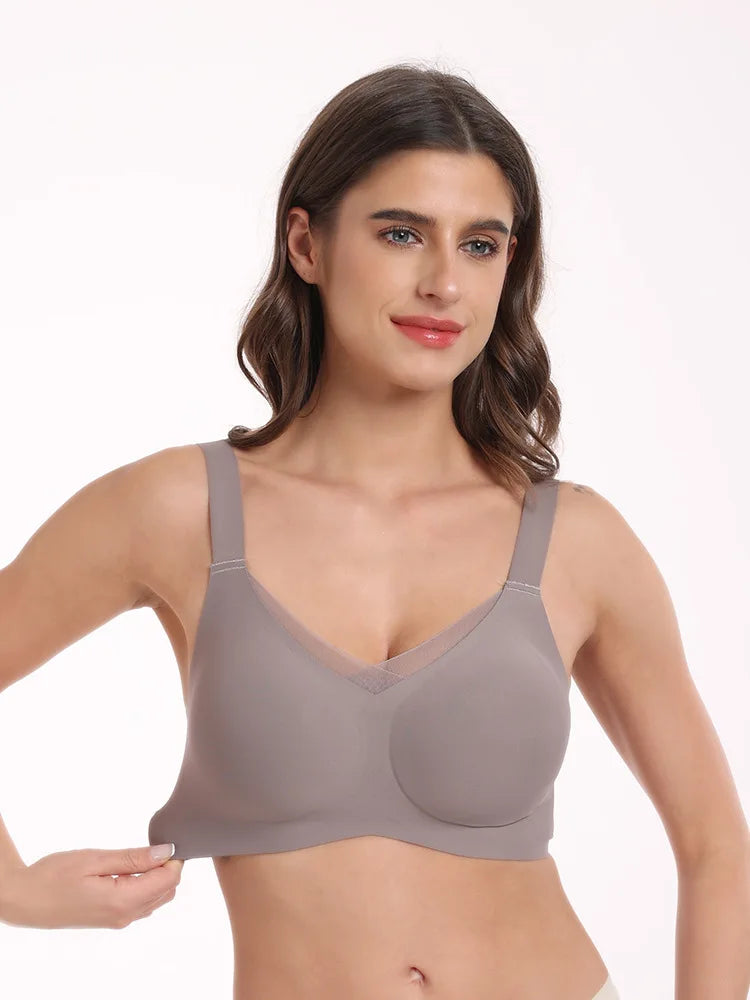 Women's Wire-free Seamless Bra Full Cup Breathable Thin Padding Bras Solid Color Plus Size Comfortable Outer Bra Underwear