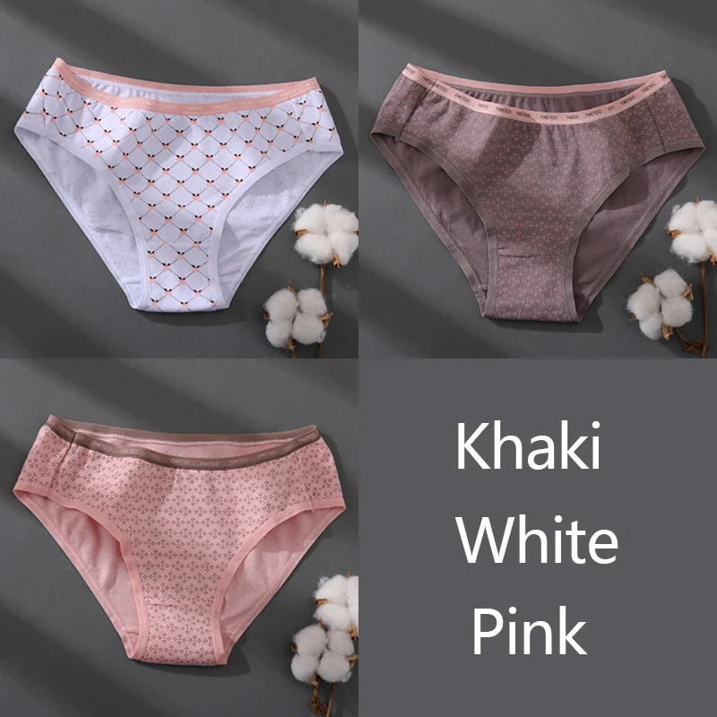 Women Printing Floral Panties 3Pcs/set Low-Rise Cotton Briefs Female Comfortable Underwear Female Soft Panties Lingerie M-2XL