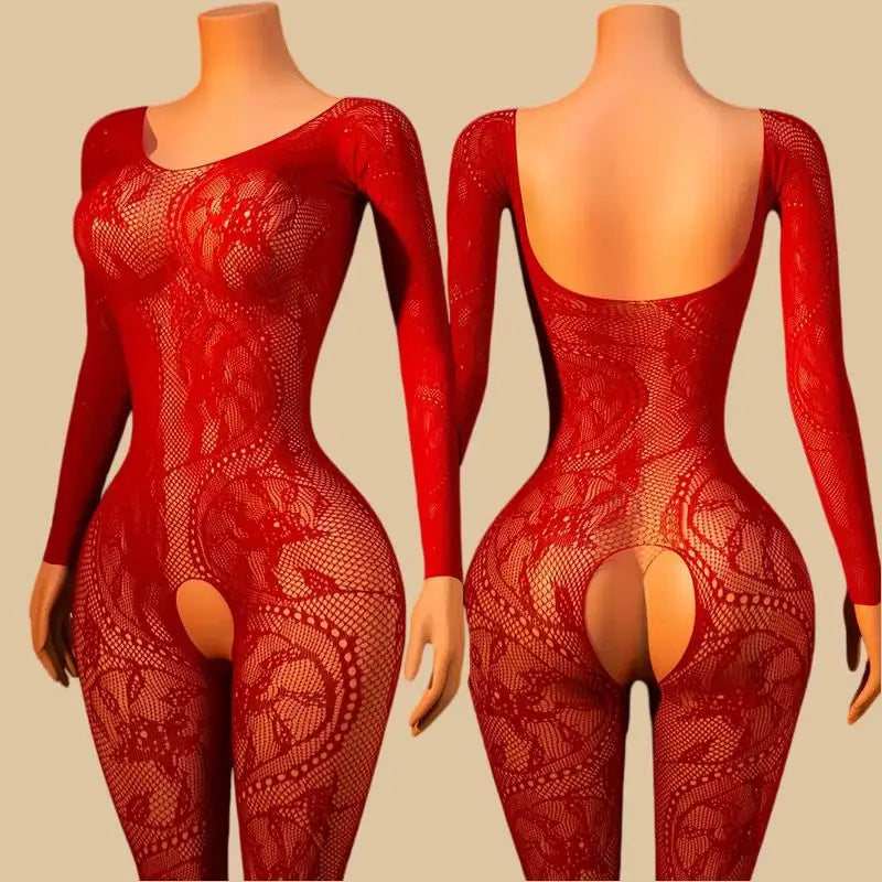 Transparent Fishnet Lingerie Women Crotchless Bodysuits Sexy Open Crotch Pantyhose Teddy Jumpsuits Erotic Full Body Stockings