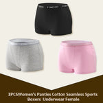 3Pcs Women's Cotton Boxers Panties Seamless Sports Underwear Female Solid Color Briefs Lingerie Intimate Underpant Finetoo S-XXL