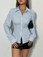 Women's Simple Striped Button Down Slim Fit Long Sleeve Shirt Work Commuting Button Collar Shirt Streetwear Autumn/Winter