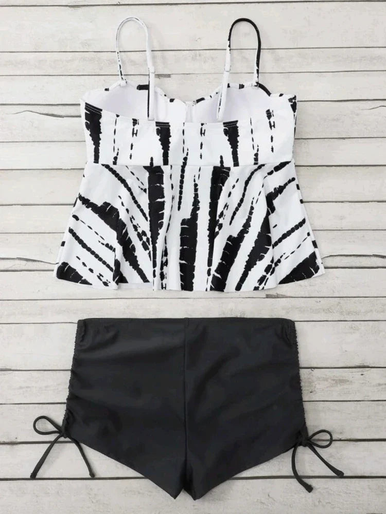 High Waist Push Up Swimwear Women 2023 New Two Piece Swimsuit with Shorts Shell Tankini Set Female Swim Bathing Suit Trunks XL