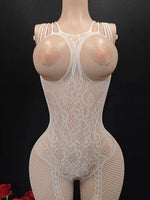 Sexy Big Loophole Open Bra BodySuits Erotic Crotchless Lingerie Women Fishnet Hollow Exposed Breast Adult Plus Size Underwear
