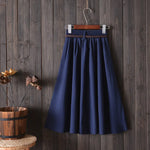 Midi Knee Length Summer Skirt Women With BeltFashion Korean Ladies High Waist Pleated A-line School Skirt Female