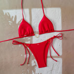 Sexy Metal Heart Ornament Bikini Set 2026 Women Blue Pink Halter Push Up Bra Thong Swimsuit Beach Bathing Suit Vacation Swimwear