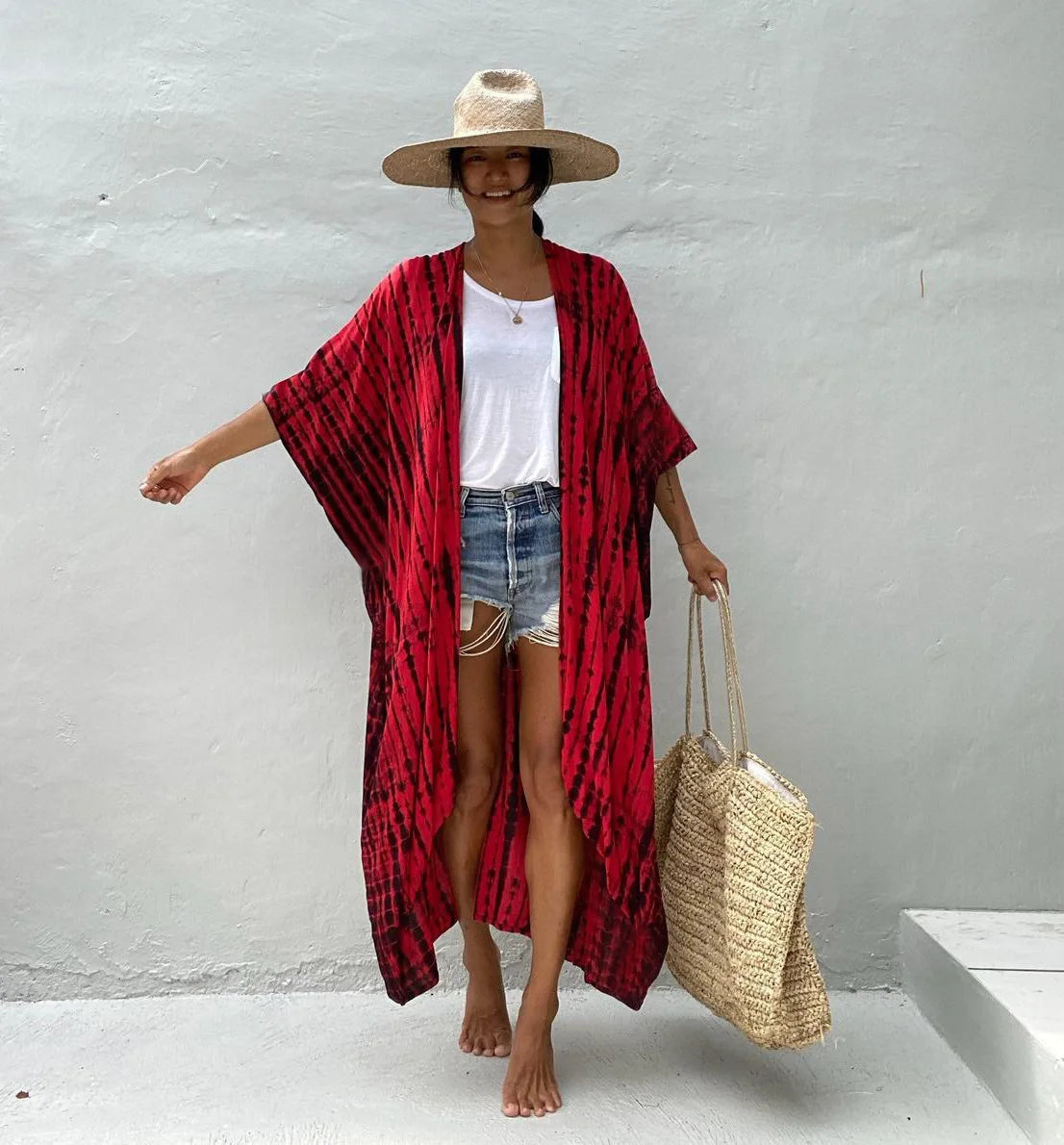 Beach Cover Ups for Swimwear Women Black Tie Dye Kimono Swimsuit Cape Summer Dress 2022 Beachwear Outfits Sales