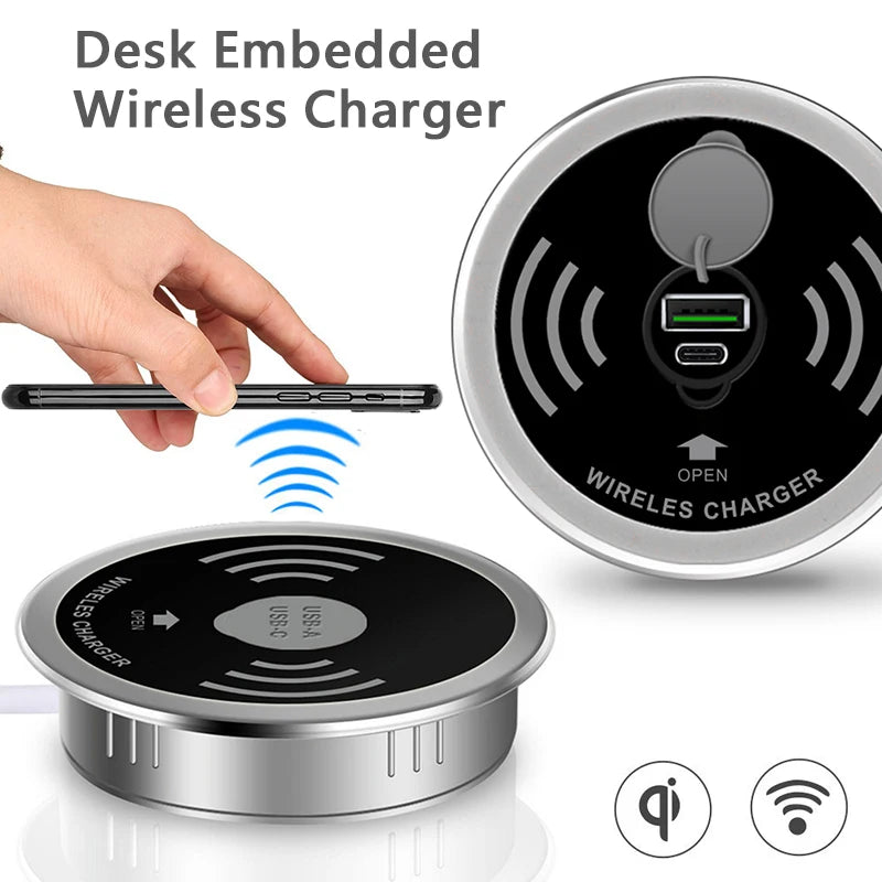 Desk Embeded Wireless Charger 15W Phone Charger 3.0 For xiaomi mi 11 10s Wireless Charging Pad For iphone 12 pro max x plus