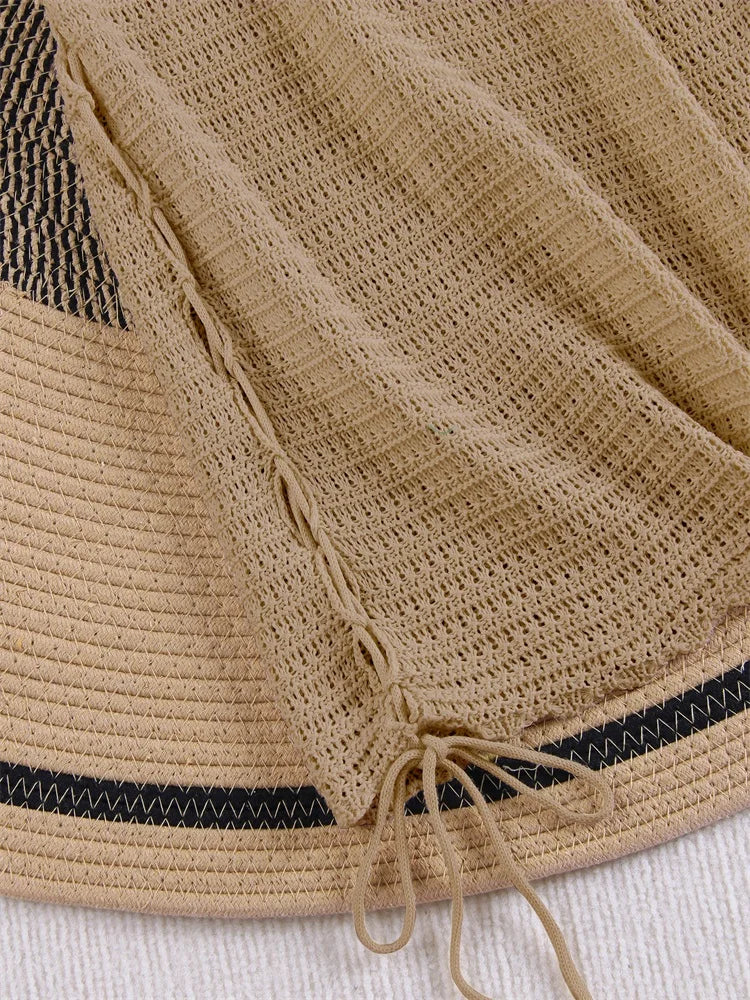 Solid Knit Halter V-neck Side Cross Straps Slim Beach Mini Dress 2026 Women Crochet Beach Swimsuit Cover Up Vacation Outfit K104