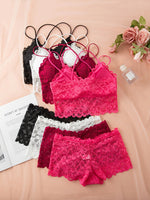 Women Lace Underwear Set Bralette Low Rise Panties Nonwire Padded Bra Solid Color Female Sexy Lingerie Comfort Intimates