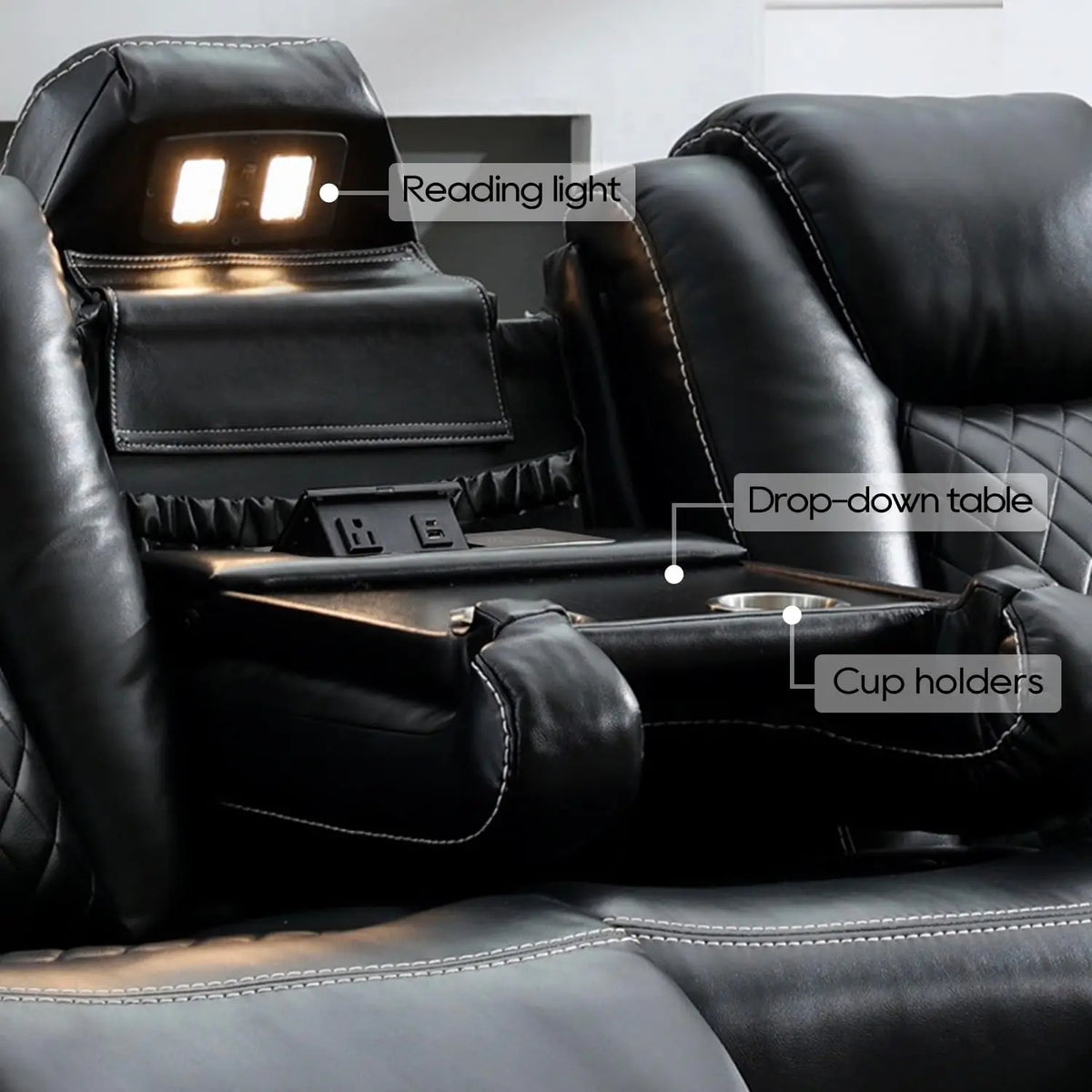 TODRANI Power Reclining Sofa 0 Gravity w/ Wireless Charger,LED Floor Lights,Reading Light, Drop-down Table USB/Type-C Port(070)
