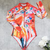 2026 Patchwork One Piece Swimsuit Long Sleeve Swimwear Women Bathing Suit Retro Zipper Swimsuit One Piece Surfing Swim Wear test