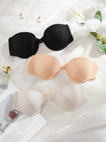 3Pcs/Set Demi Cup Seamless Women's Underwear Set Strapless Push up Bra Female Smooth Underwire Support Bra