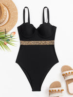 Sexy Black Knitted Patchwork One Piece Swimsuit 2026 Ruffles Push Up Underwire Slim Tummy Control Swimwear Beach Bathing Suits