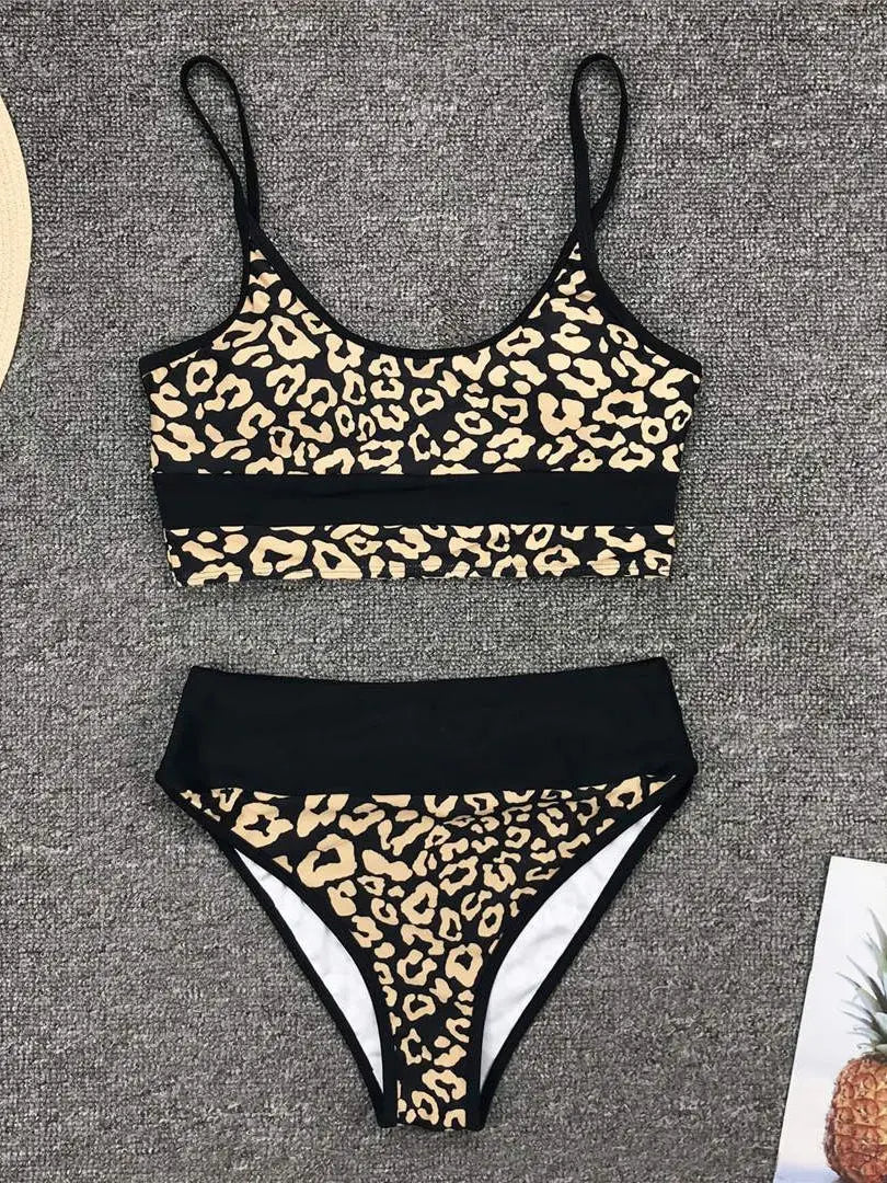 Sexy Golden Printed Bikini High Waist Swimsuit Women Swimwear Two-pieces Bikini set Bather Splicing Bathing Suit Swim Wear V1717