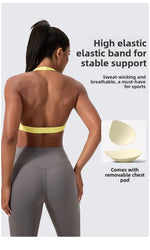 YOGA Naked Feeling Strappy Padded Sports Bras for Women - Fitness Workout Top Criss Cross Back Yoga sports Bras No steel ring