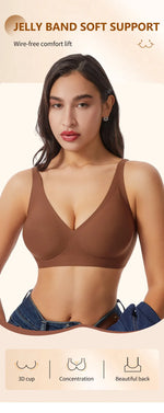 Women's Deep V Jelly Seamless Bra Wire-Free 3D Soft Support Thin Molding Leopard Print Solid Color Comfortable Bra Underwear