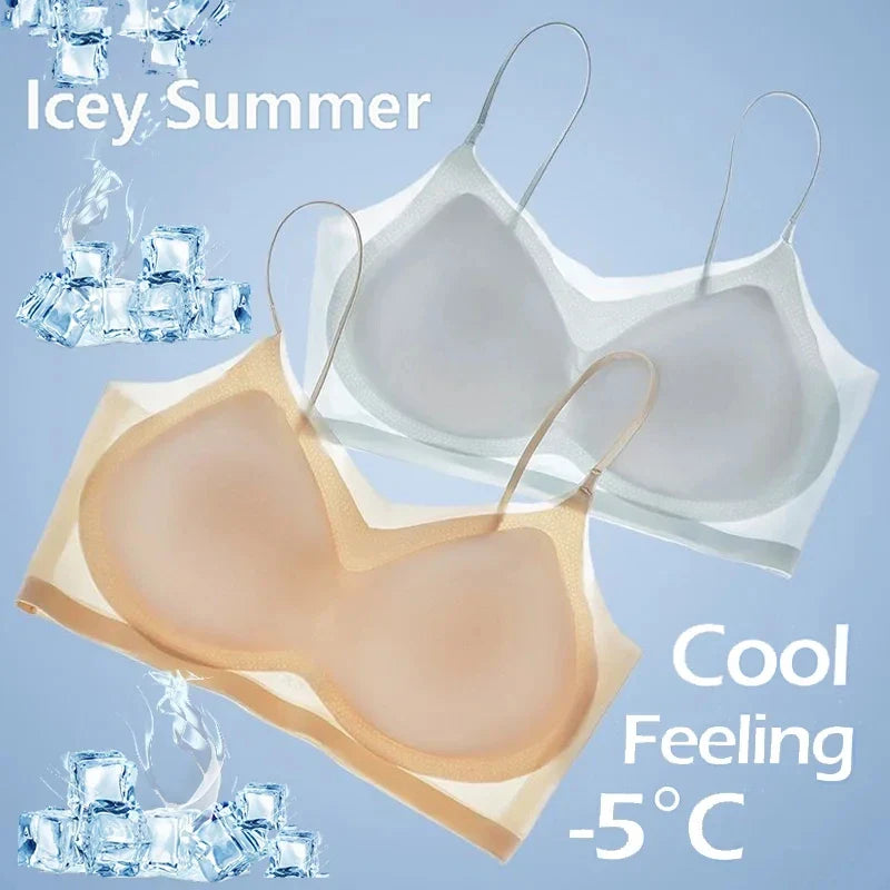 Summer Ice Silk Seamless Ultra-thin Ice Silk Bra Lifting Bra M-4XL Women's Sports Bra Wireless Underwear Air Cooling Brassier