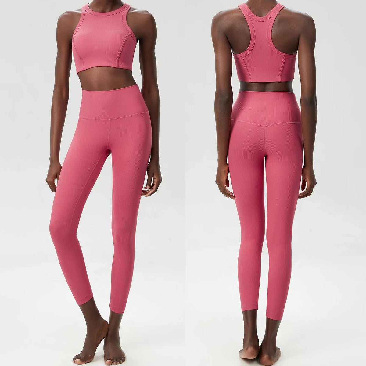 Yoga Set 2 Pieces Women's High Waisted Leggings Sports Vest Exercise Clothing Workout Outfits Fitness Sportswear Gym Tracksuit