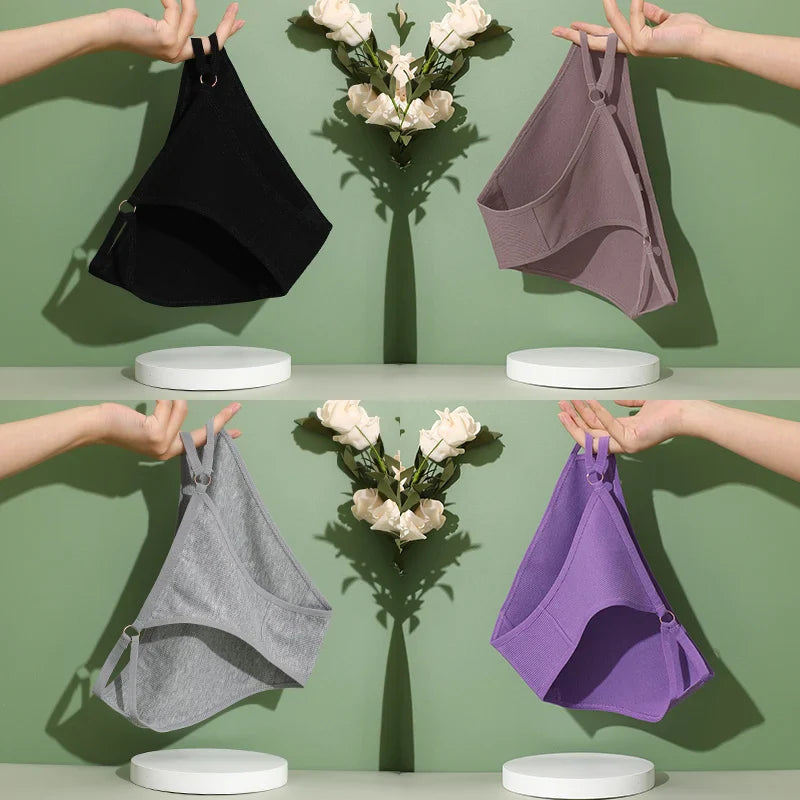 4PCS/Set Women Cotton Panties Sexy Low Waist Briefs Female Soft Breathable Underwear Button Design Fashion Comfortable Lingerie
