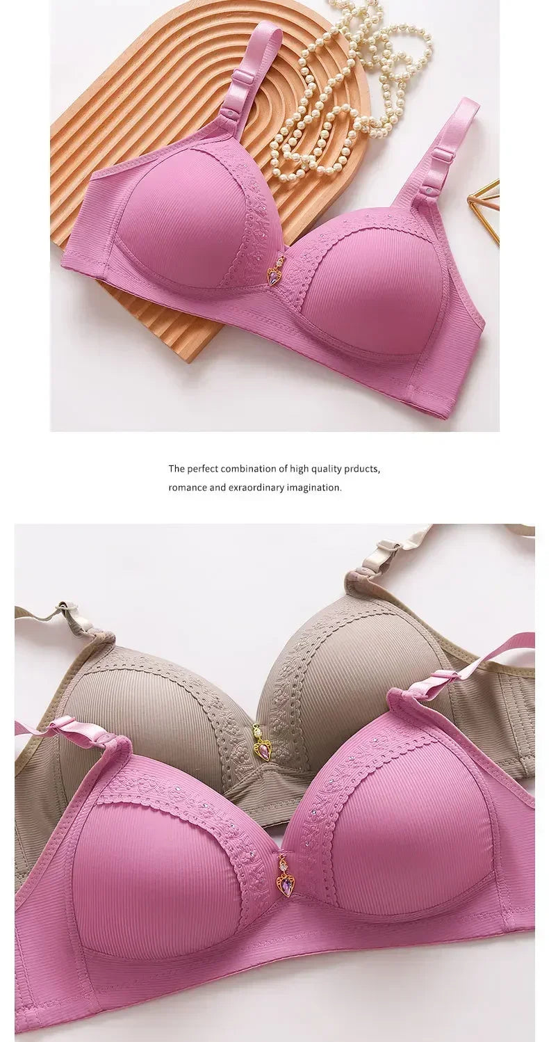 Gathered Side Collection Lifting Underwear Breasts Brassiere Large Size Bra Full Cup Underwear Brassiere No Steel RingBra