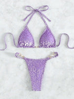 Shiny Pink Micro Bikini 2026 Mujer Women Sexy PU Pearls Push Up Thong Swimsuit Summer Bathing Suit Bandage Holiday Swimwear