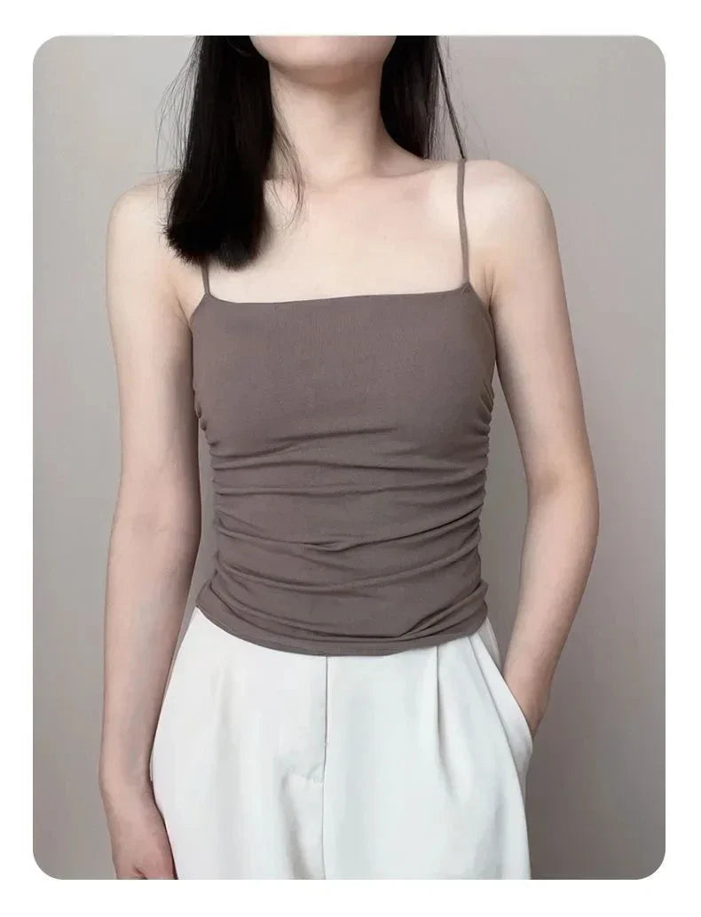 Summer Simple Women's Cotton Sling Camisole Crop Top Sleeveless Shirt Lady Bra Tank Tops Straps Skinny Girls Camisole Base Best