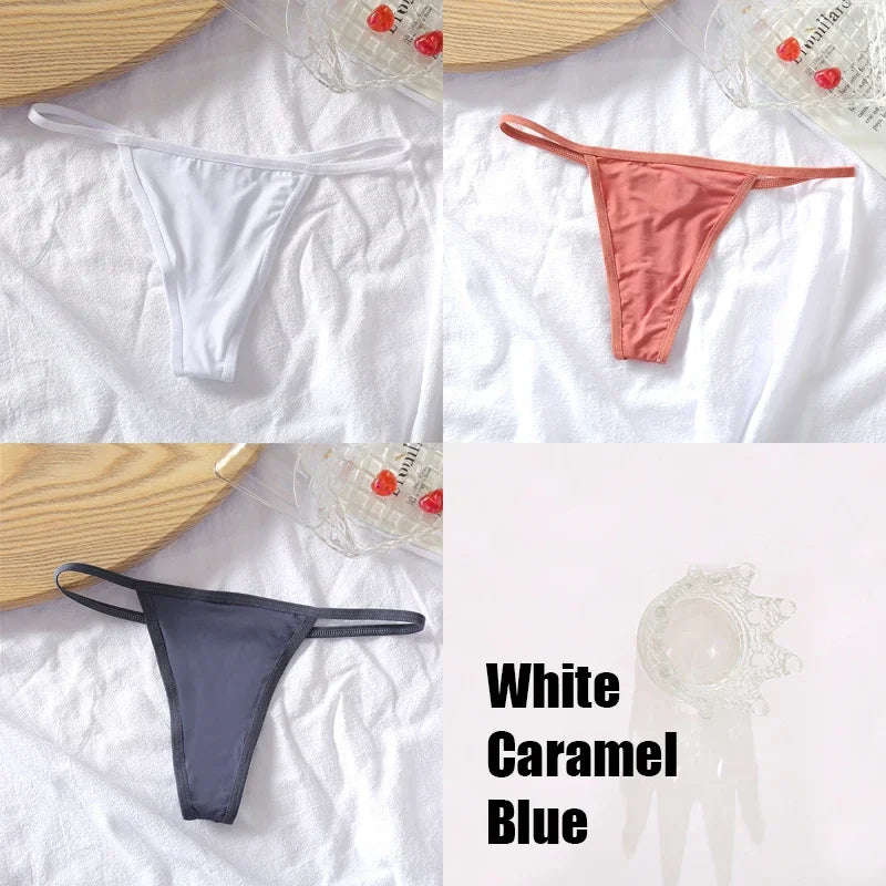 New 3PCS/Set Cotton Bikini Panties Women Sexy Solid Color Low Waist Thongs Female Breathable G-String Underwear Comfort Lingerie