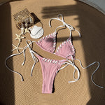 Sexy Micro Bikini 2025 Women Beige Brown Pink Weave Bandage Cross Crochet Swimsuit Brazilian Beach Bathing Suit Thong Swimwear